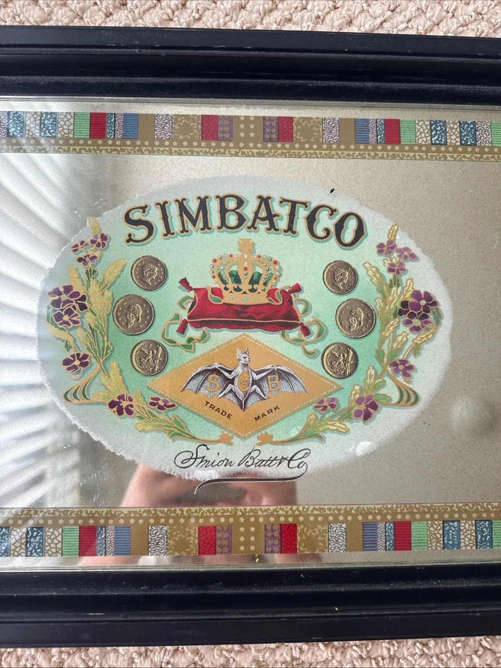 Simbatco Decorative Mirrored Tray - Black Frame with Multicolor Accents